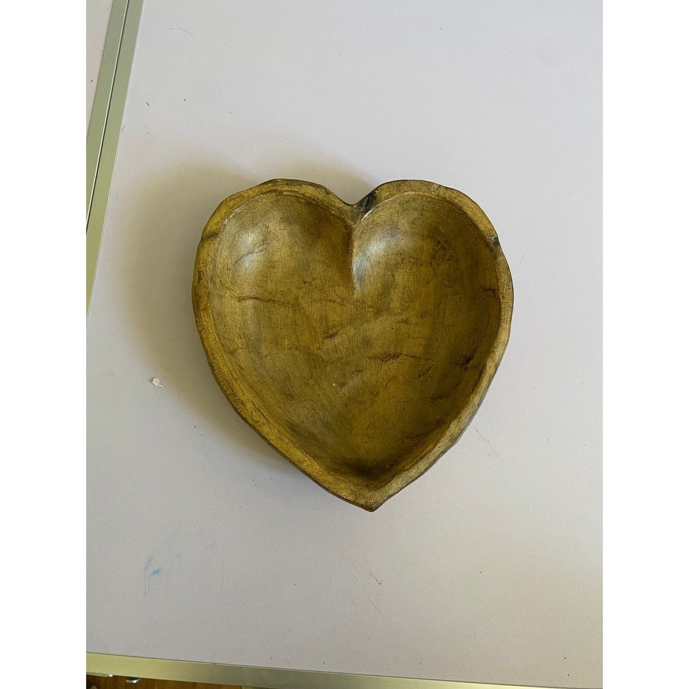Wood Heart Shaped Bowl 7 Inch Hand Carved Decorative Trinket Dish
